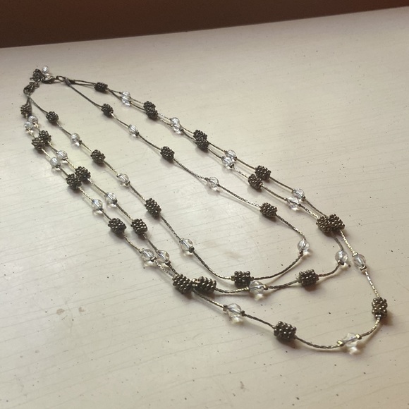 Fair Trade Multi-strand Necklace Gold and clear beads - Picture 1 of 5